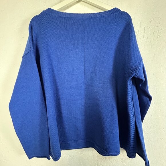 Eileen Fisher Womens Oversized Blue Merino Wool Crew Neck Sweater Large Pullover - Picture 2 of 8